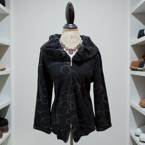 Richard Malcolm Size L Black & Gray Scribble Pattern Ruffle Collar Wool Jacket